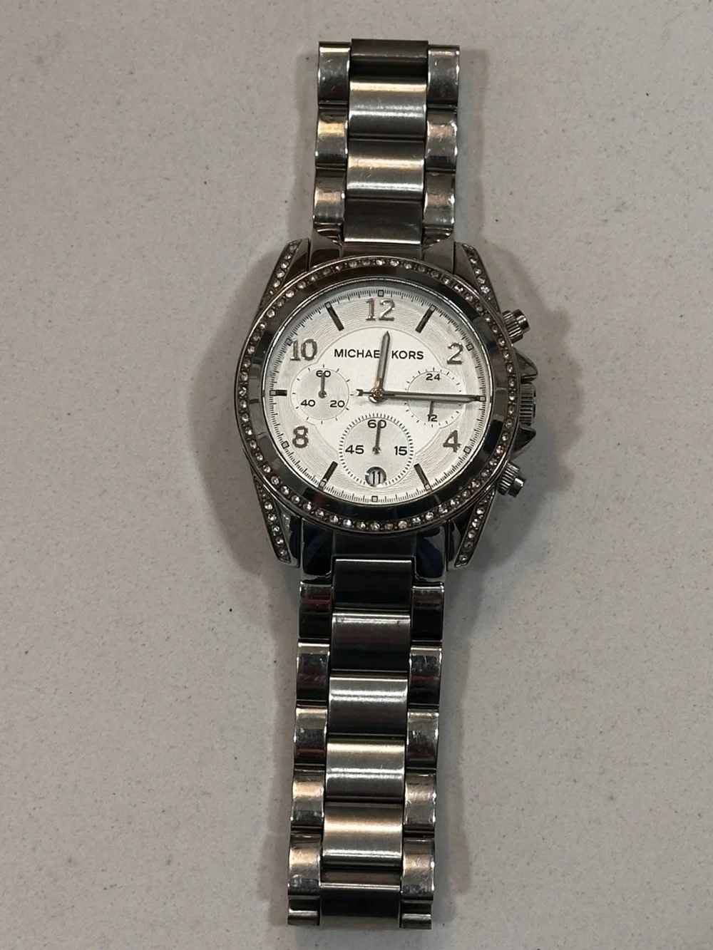 Silver Chronograph Crystal Watch Classic Minimalist Office Luxe Y2K